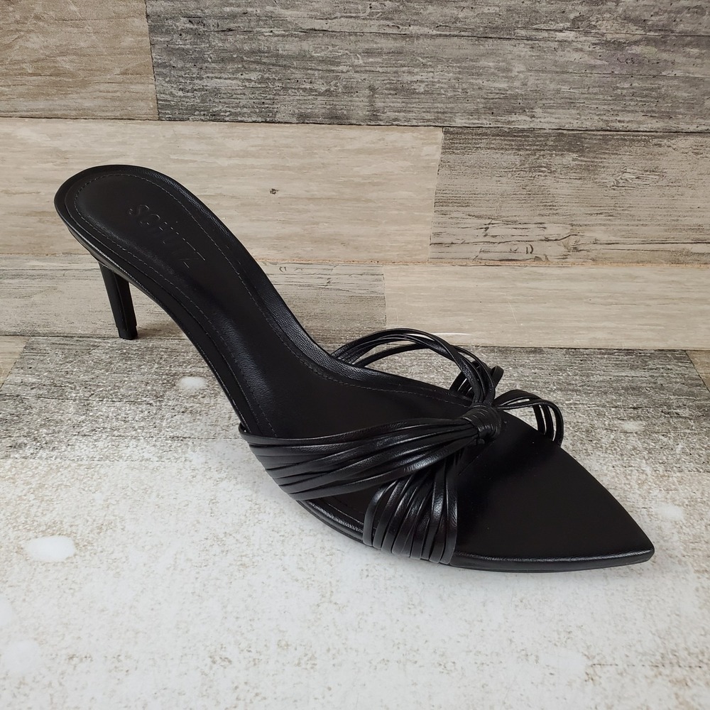 Schutz Renee Womens Sandals Sz 11 B Black Leather Stiletto Heel Open Pointed Toe